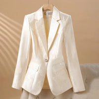 Women's Elegant Rosette Blazer with Jeweled Button