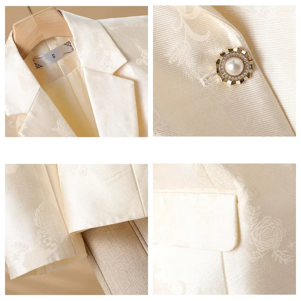 Women's Elegant Rosette Blazer with Jeweled Button