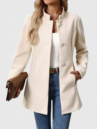 Women's Elegant Stand-Collar Button-Front Blazer Coat