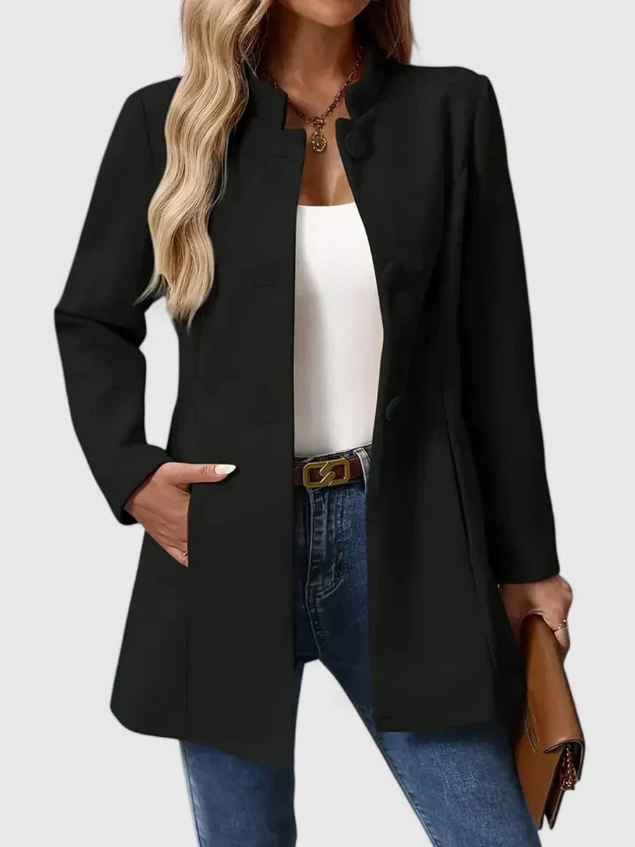 Women's Elegant Stand-Collar Button-Front Blazer Coat