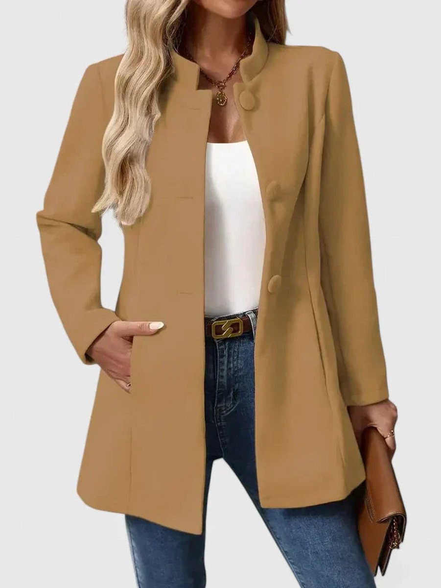 Women's Elegant Stand-Collar Button-Front Blazer Coat