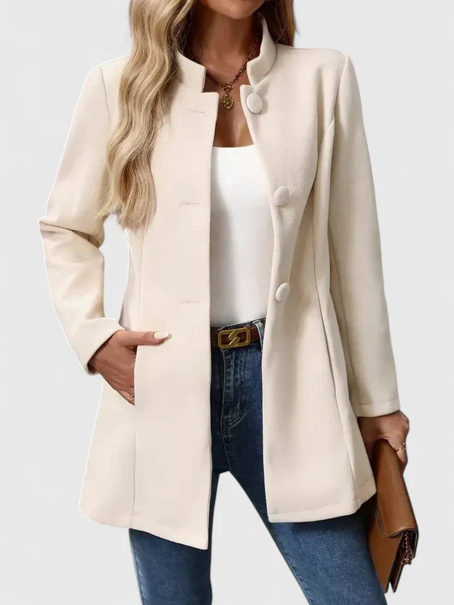 Women's Elegant Stand-Collar Button-Front Blazer Coat