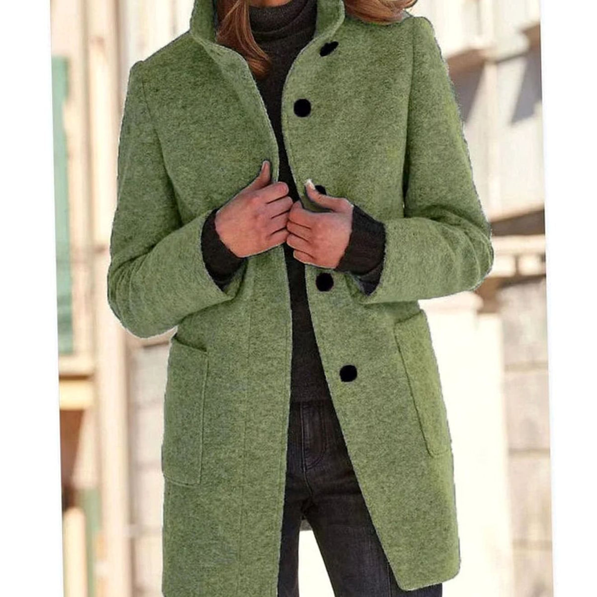 Women's Elegant Wool-Blend Button-Up Winter Coat
