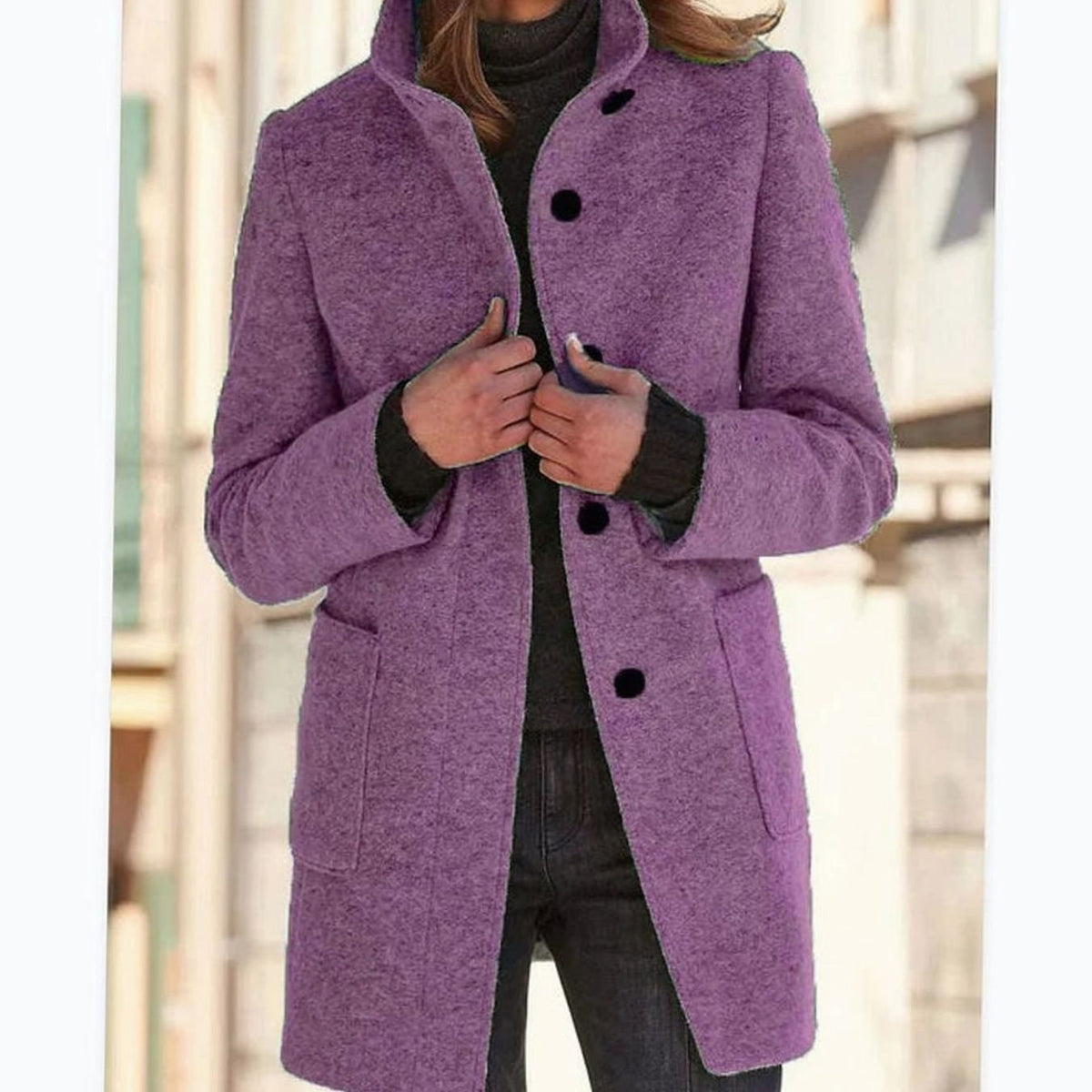 Women's Elegant Wool-Blend Button-Up Winter Coat