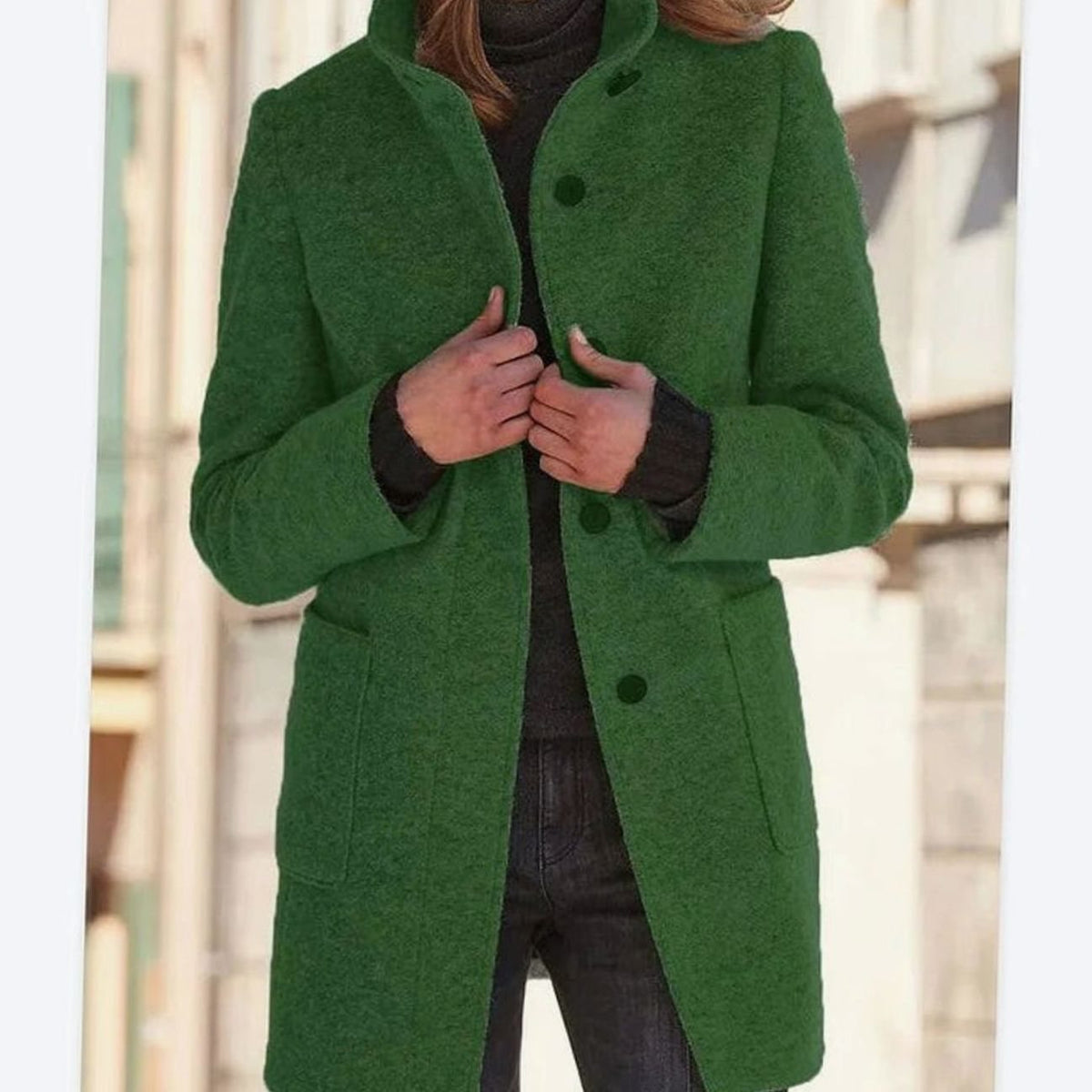 Women's Elegant Wool-Blend Button-Up Winter Coat