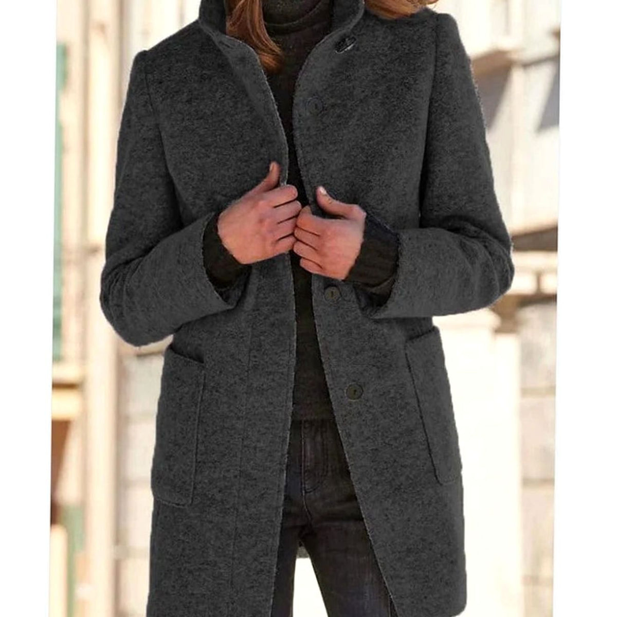 Women's Elegant Wool-Blend Button-Up Winter Coat