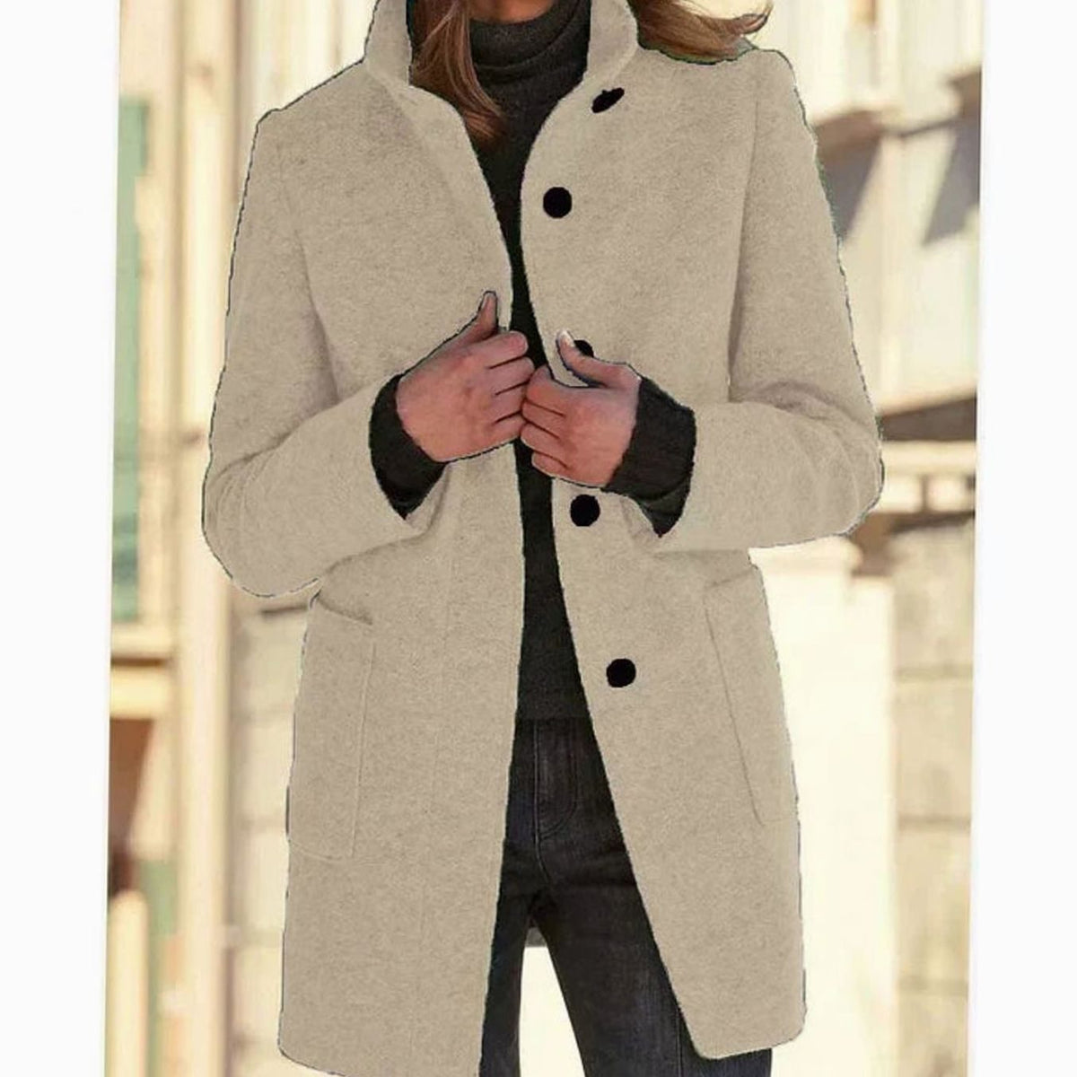 Women's Elegant Wool-Blend Button-Up Winter Coat