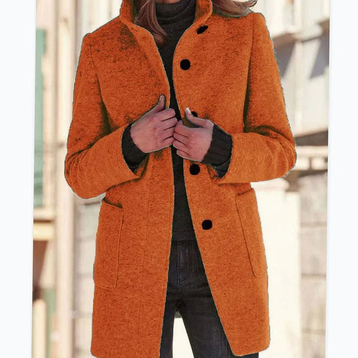 Women's Elegant Wool-Blend Button-Up Winter Coat