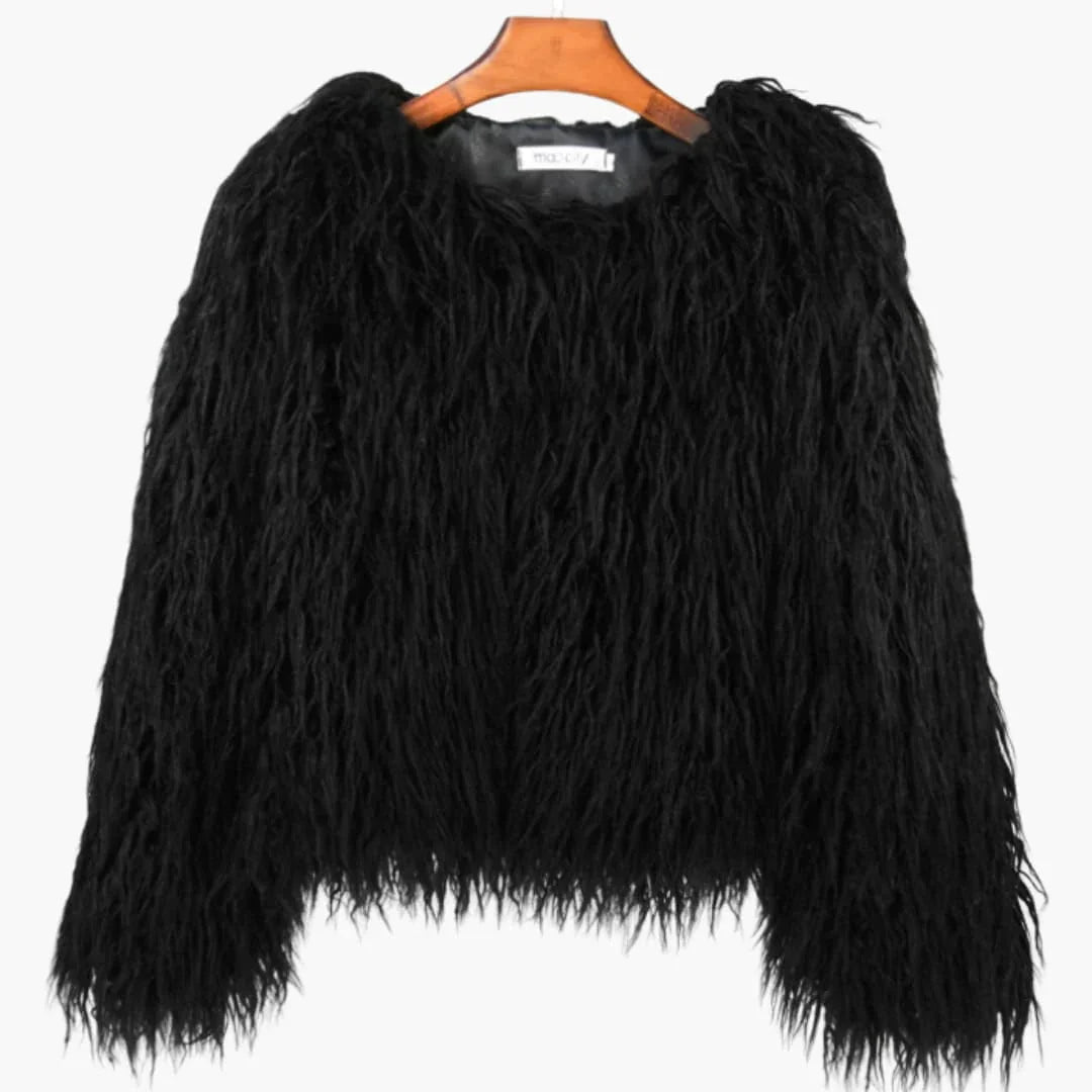 Women's Faux Fur Coat with Long Sleeves and Textured Finish