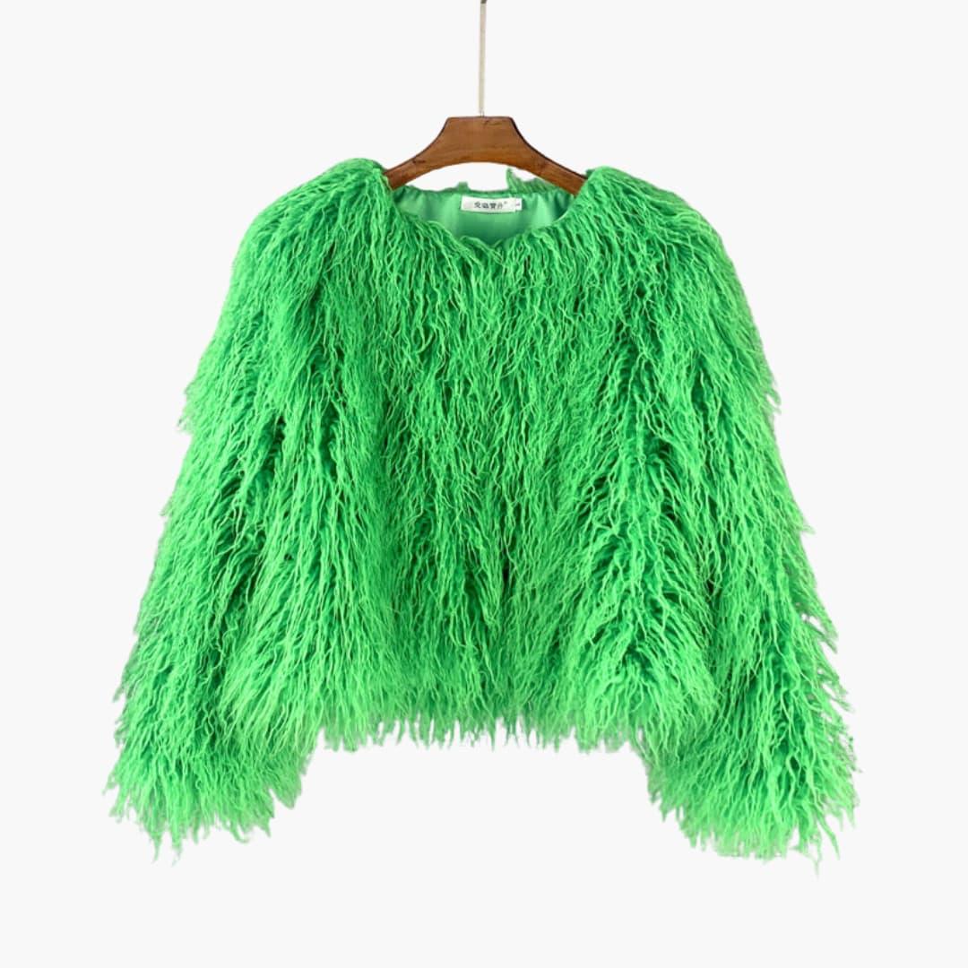 Women's Faux Fur Coat with Long Sleeves and Textured Finish
