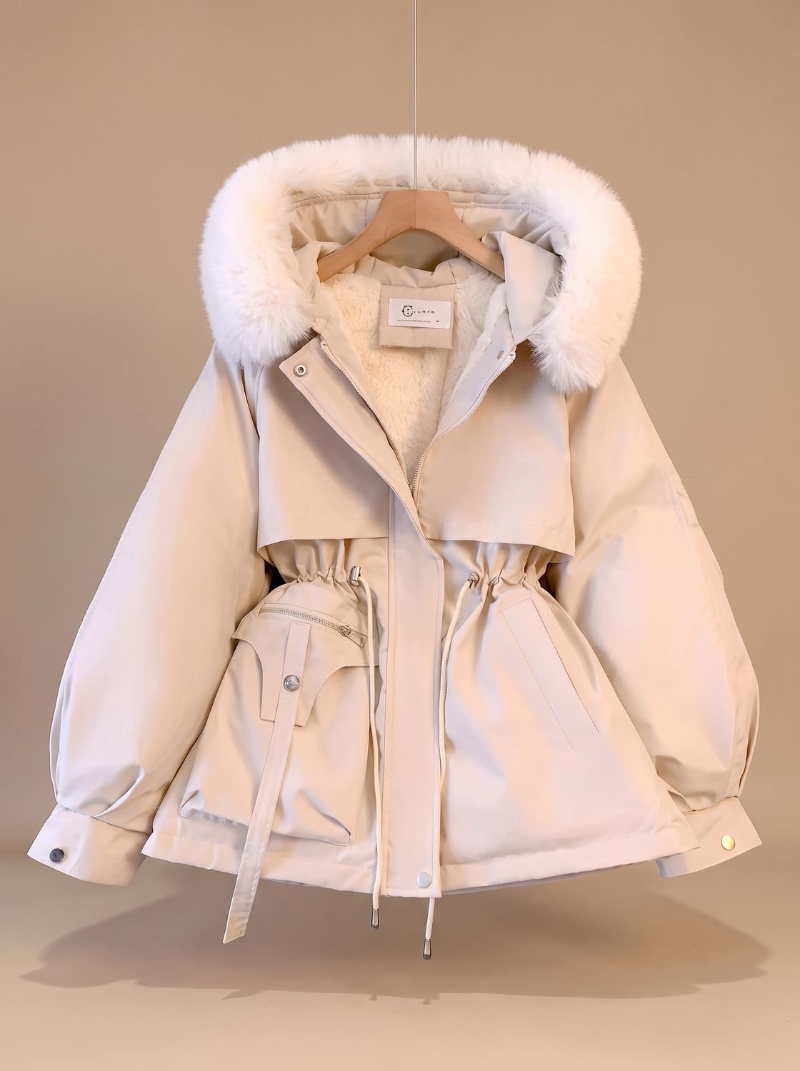Women's Faux-Fur Hooded Drawstring Parka Jacket