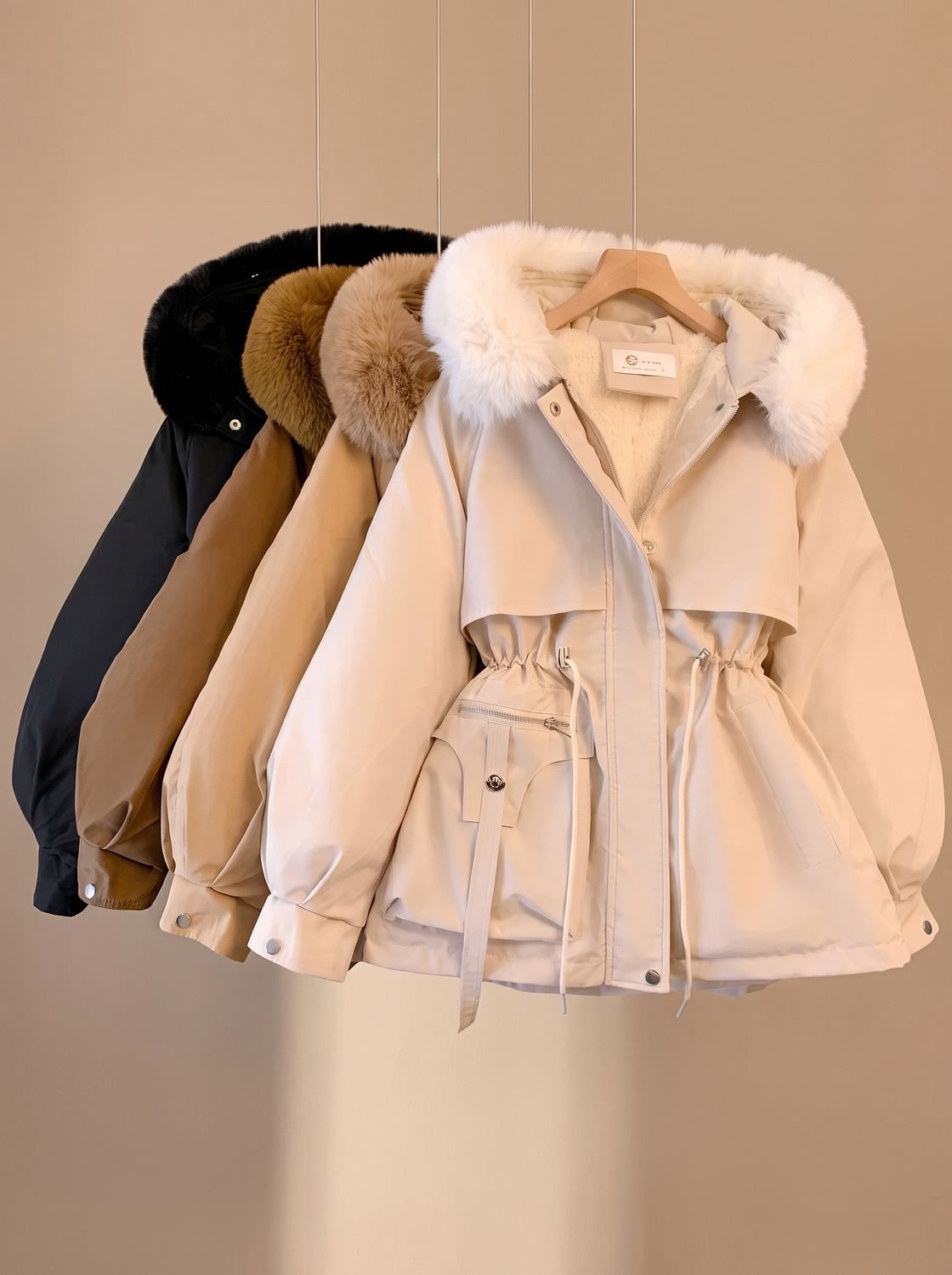 Women's Faux-Fur Hooded Drawstring Parka Jacket