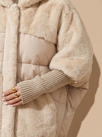 Women's Faux Fur Quilted Plush Hooded Coat