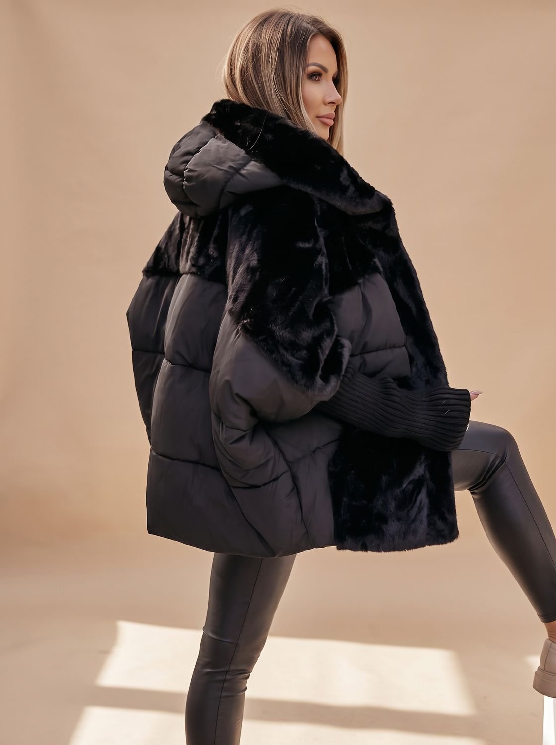 Women's Faux Fur Quilted Plush Hooded Coat