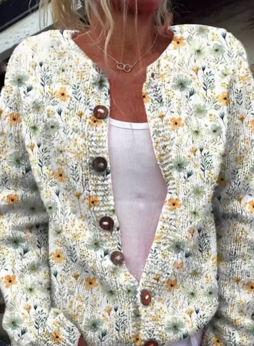 Women's Floral Button-Up Long-Sleeve Cardigan