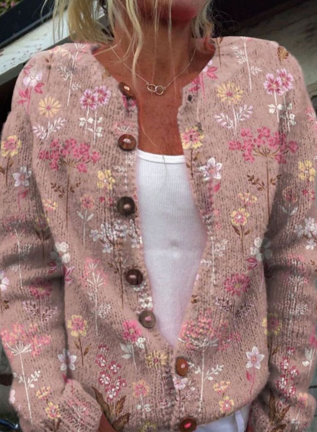Women's Floral Button-Up Long-Sleeve Cardigan
