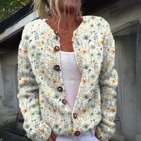 Women's Floral Knit Button-Up Cardigan