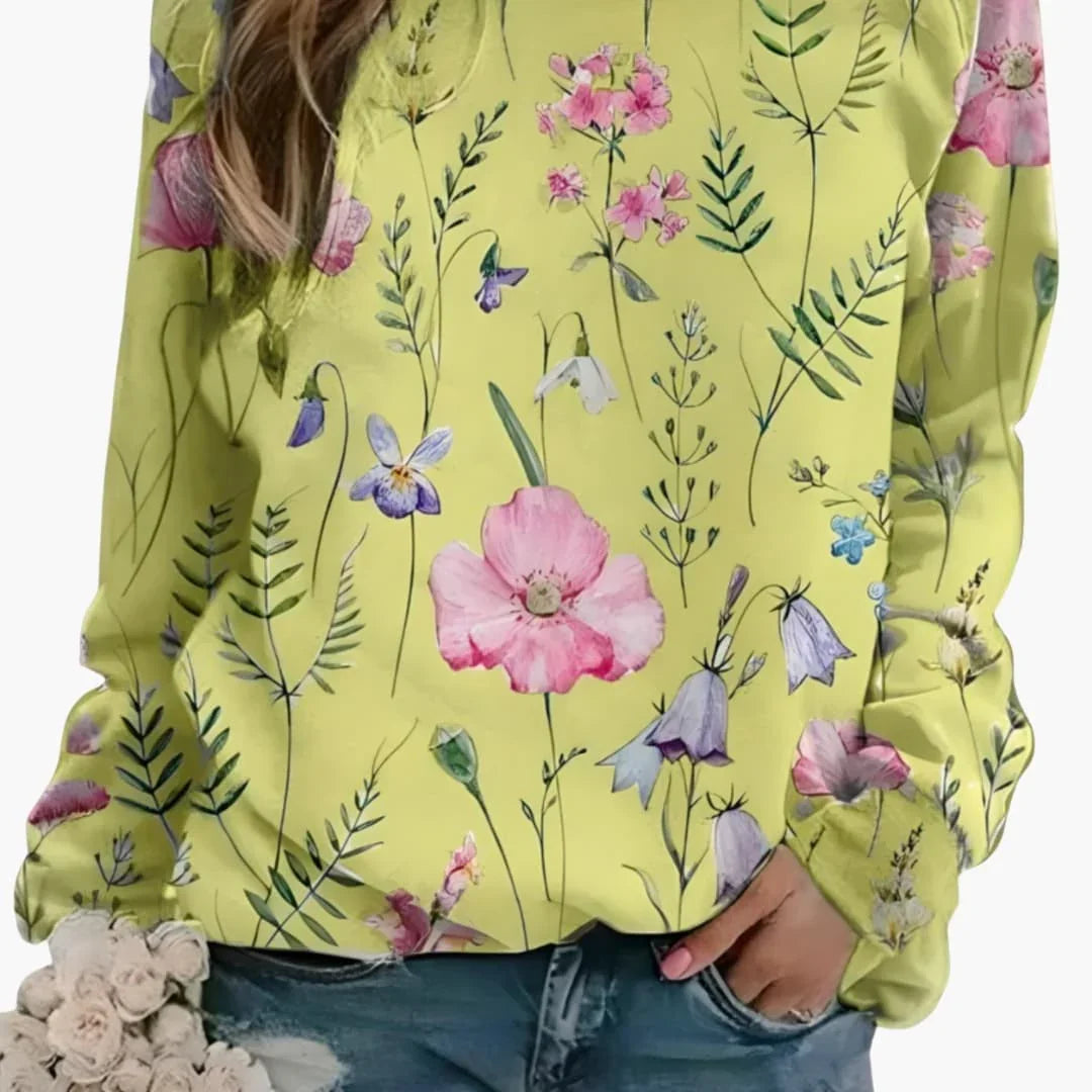 Women's Floral Print Crew Neck Sweater