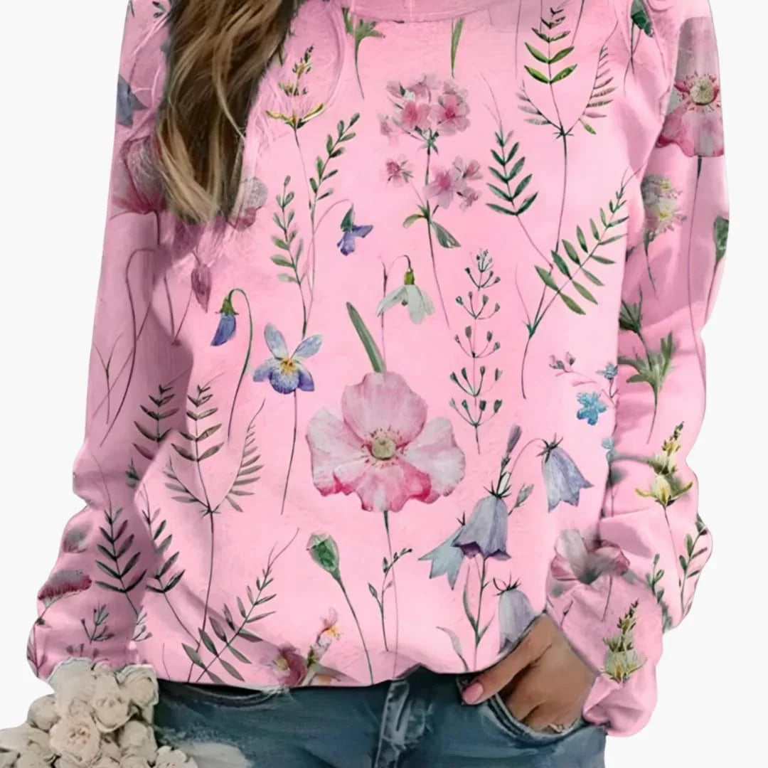 Women's Floral Print Crew Neck Sweater