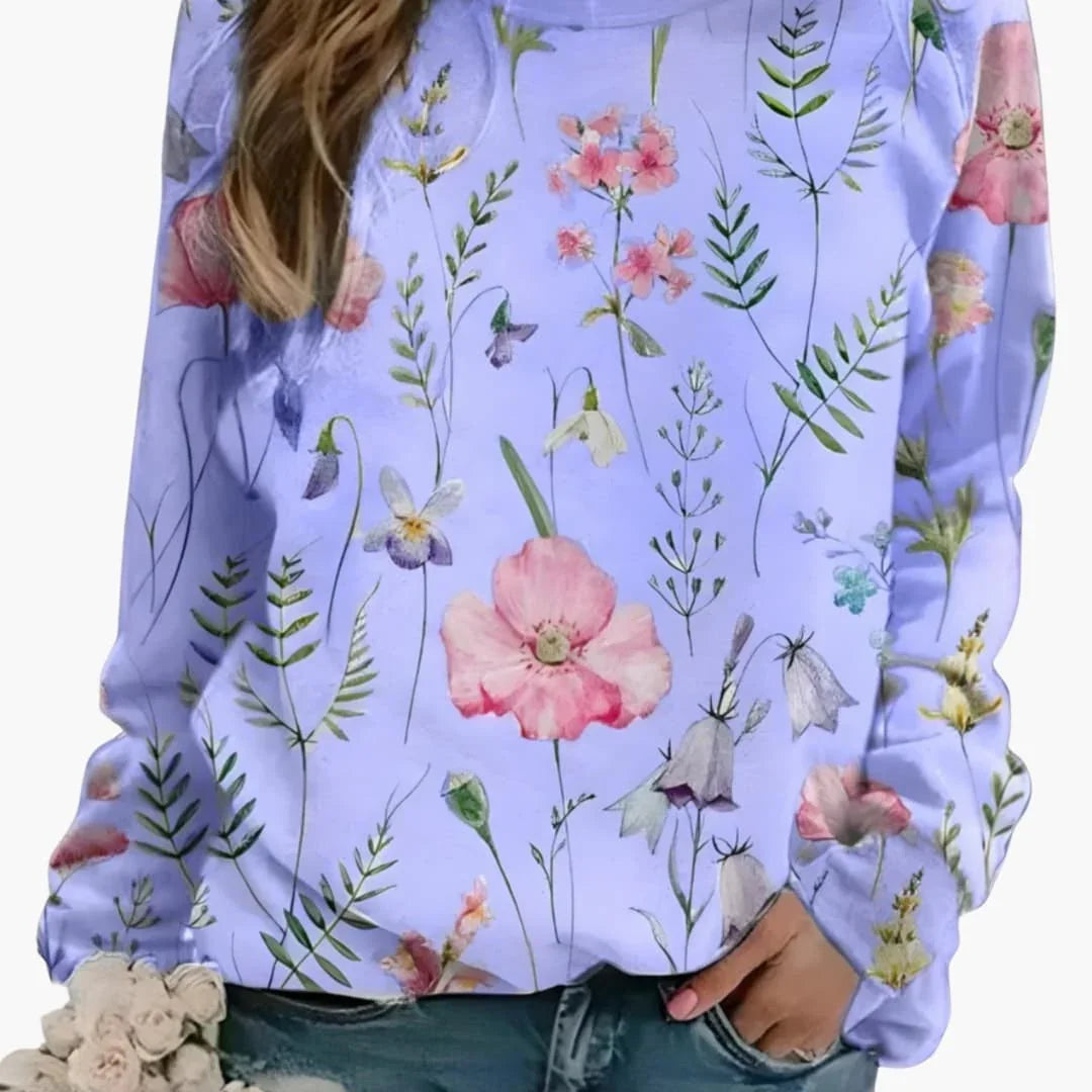 Women's Floral Print Crew Neck Sweater