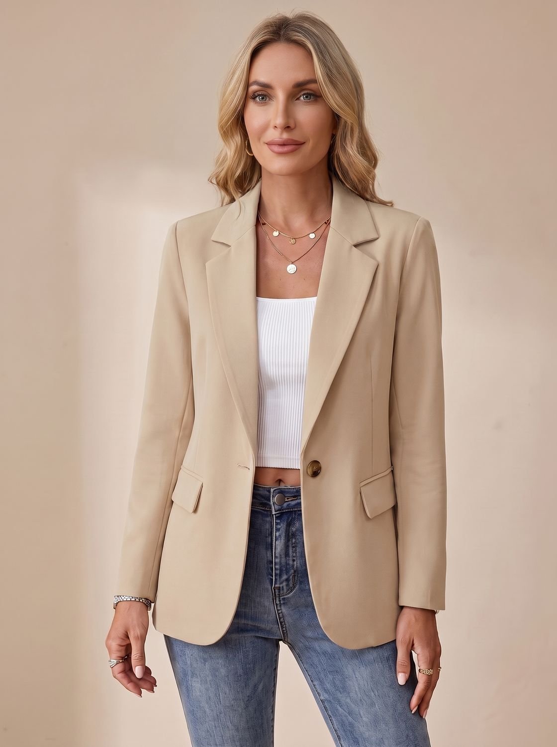 Women's Formal Structured Single-Button Office Blazer