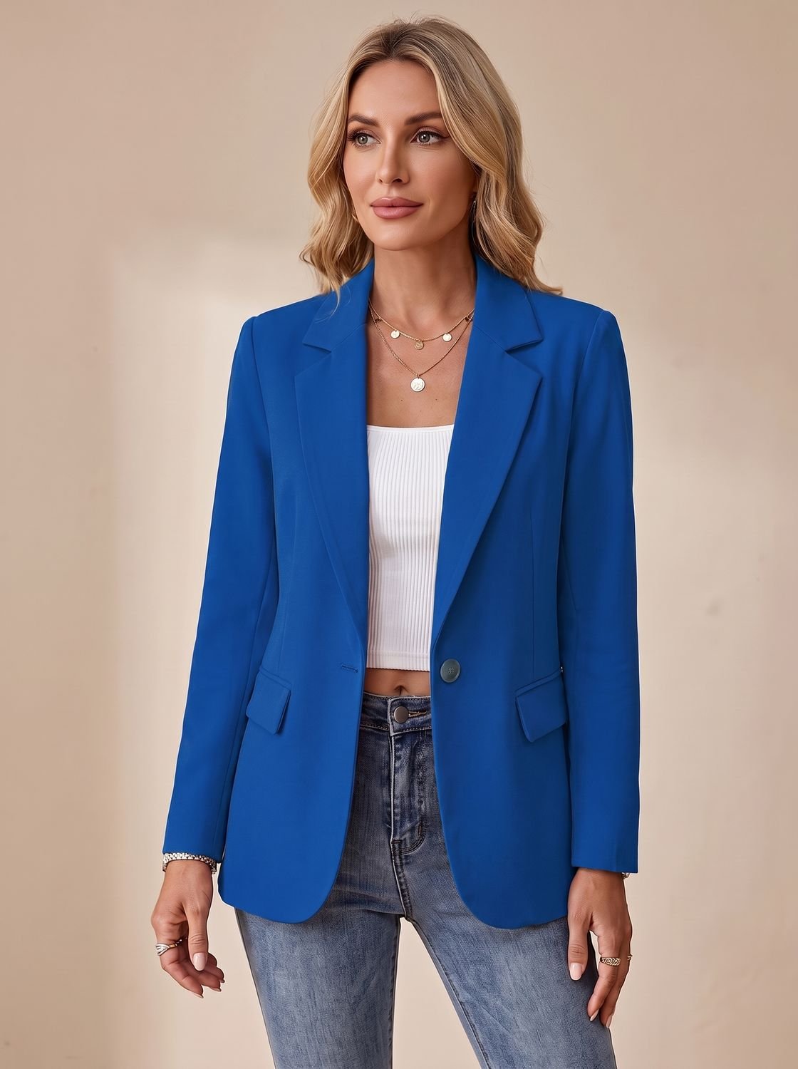 Women's Formal Structured Single-Button Office Blazer