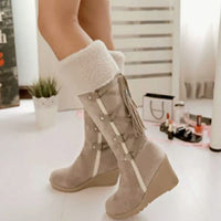 Women's Fur-Trim Wedge Knee-High Winter Boots