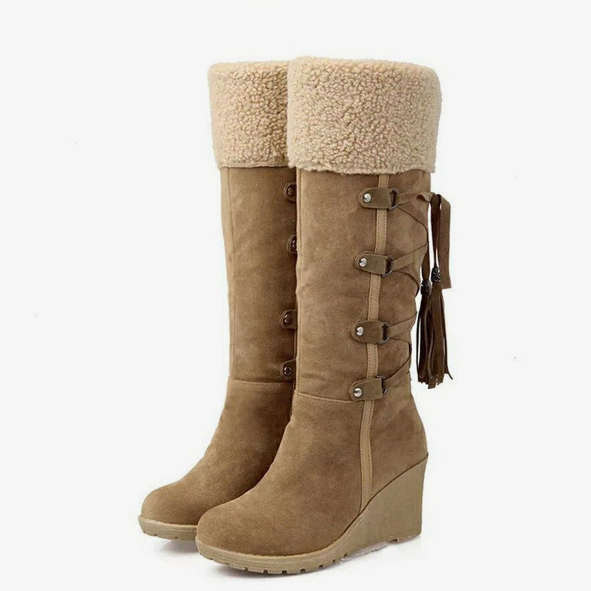 Women's Fur-Trim Wedge Knee-High Winter Boots