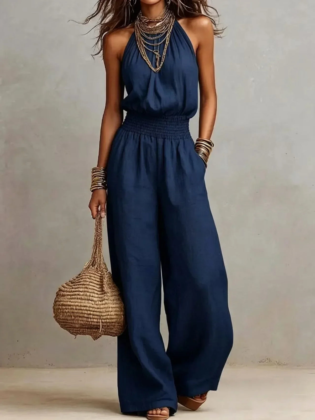 Women's Halter Neck Wide-Leg Jumpsuit