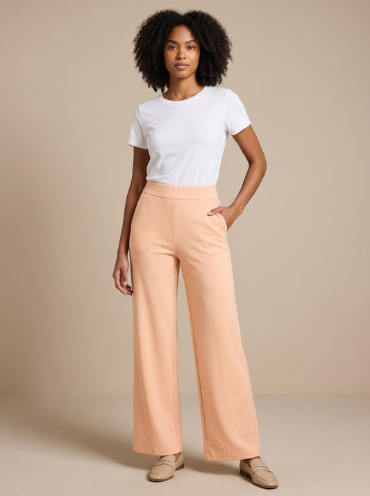 Women's High-Waist Wide-Leg Stretch Pants with Pockets
