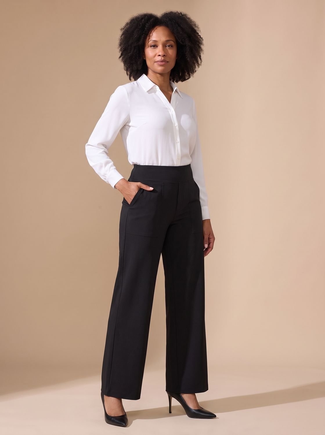 Women's High-Waist Wide-Leg Stretch Pants with Pockets