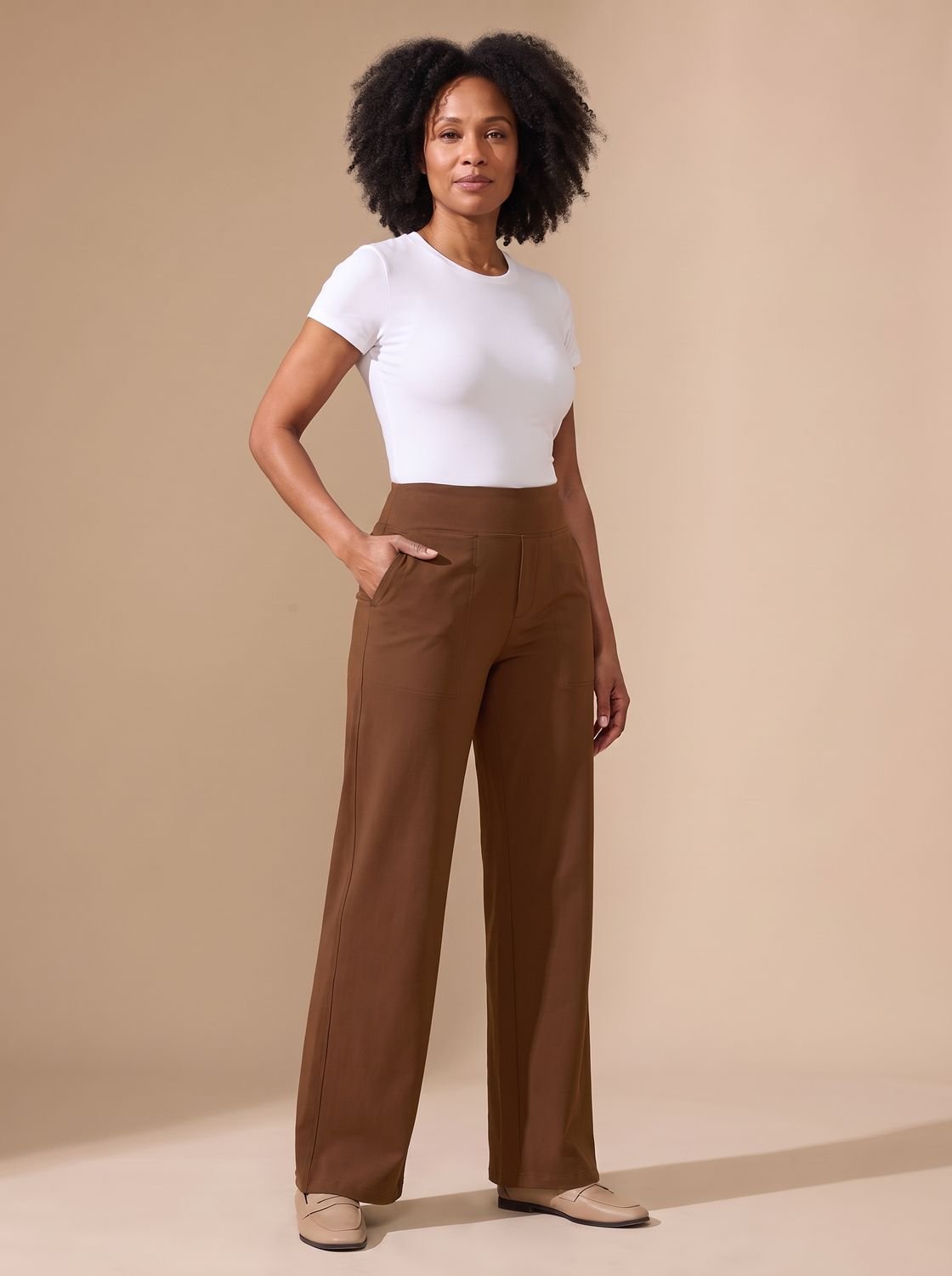 Women's High-Waist Wide-Leg Stretch Pants with Pockets