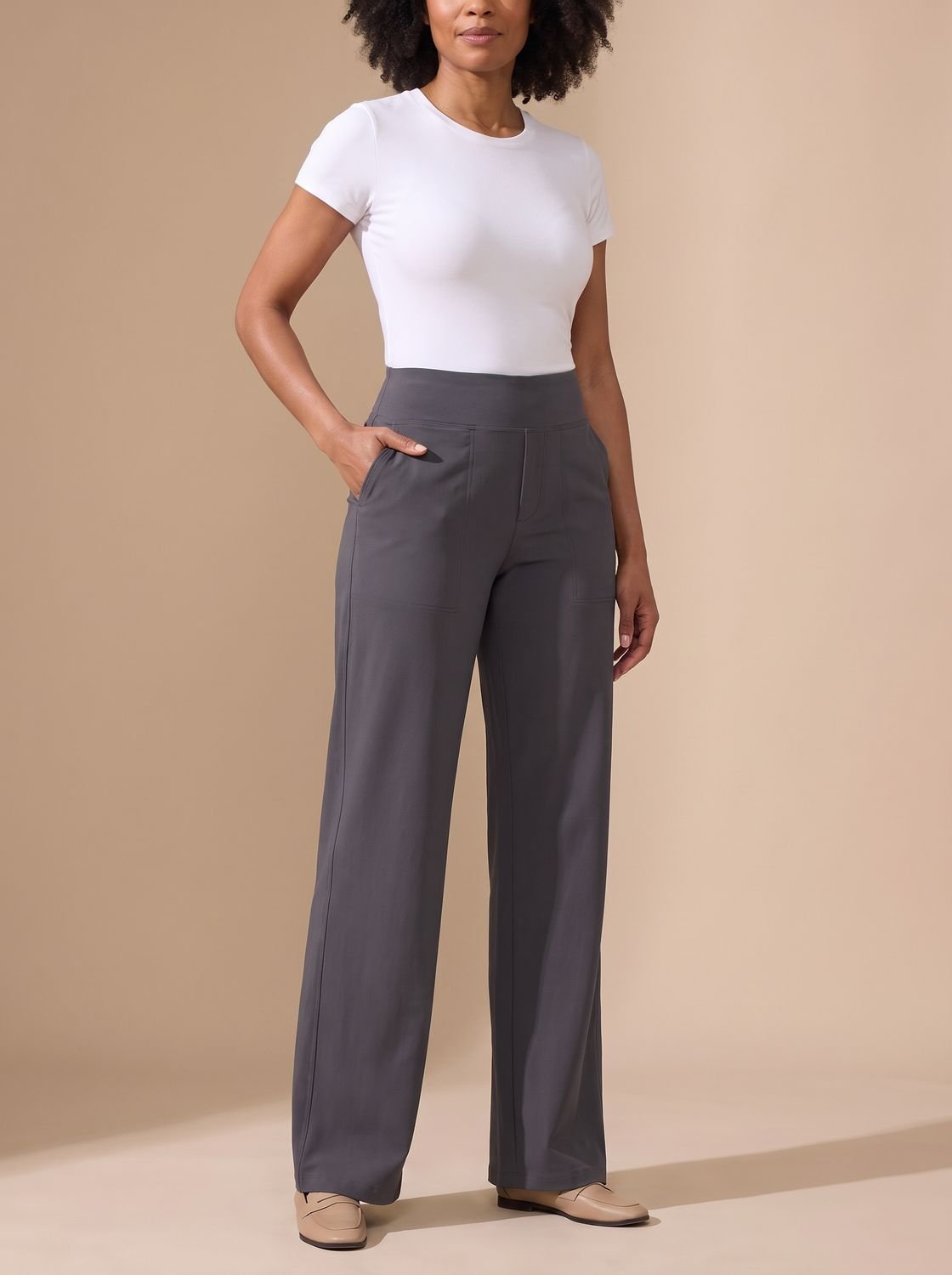 Women's High-Waist Wide-Leg Stretch Pants with Pockets