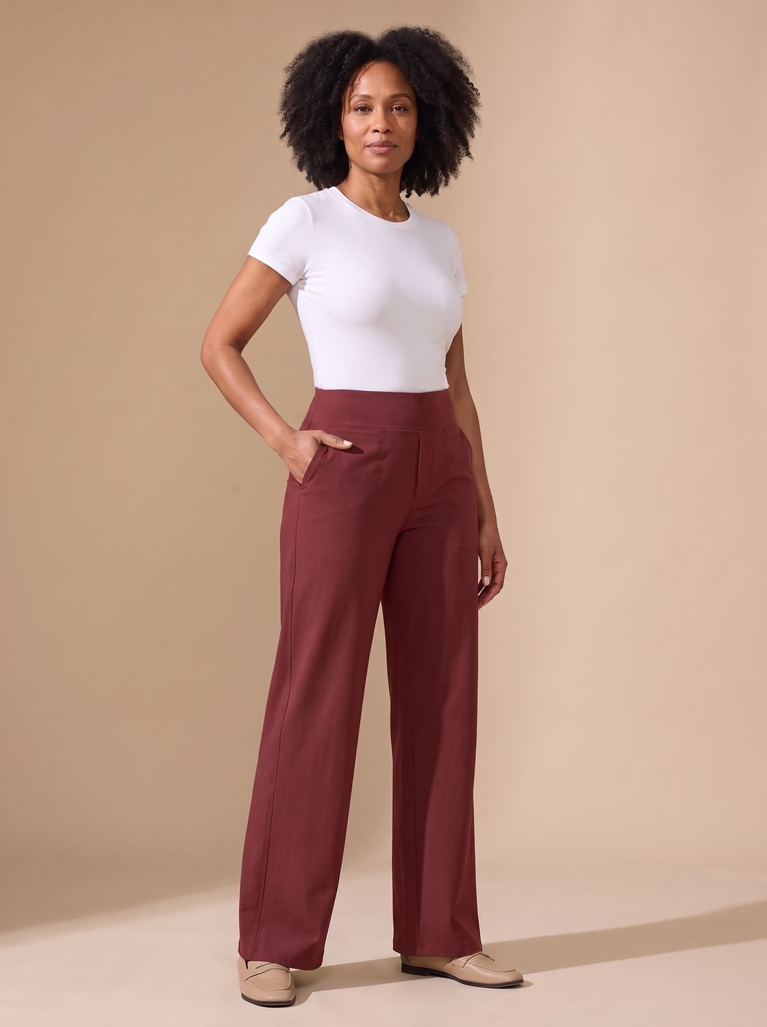 Women's High-Waist Wide-Leg Stretch Pants with Pockets