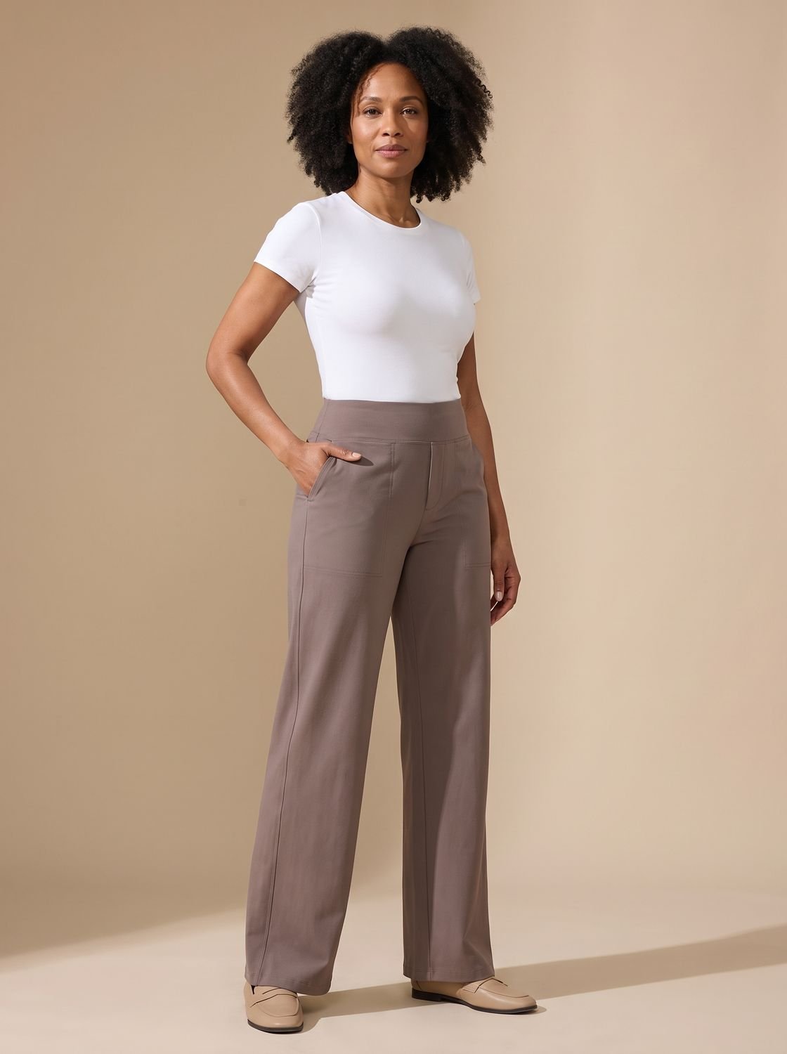 Women's High-Waist Wide-Leg Stretch Pants with Pockets