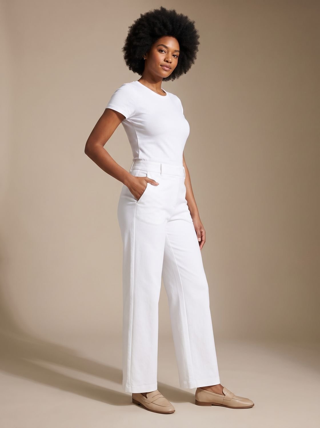 Women's High-Waist Wide-Leg Stretch Pants with Pockets