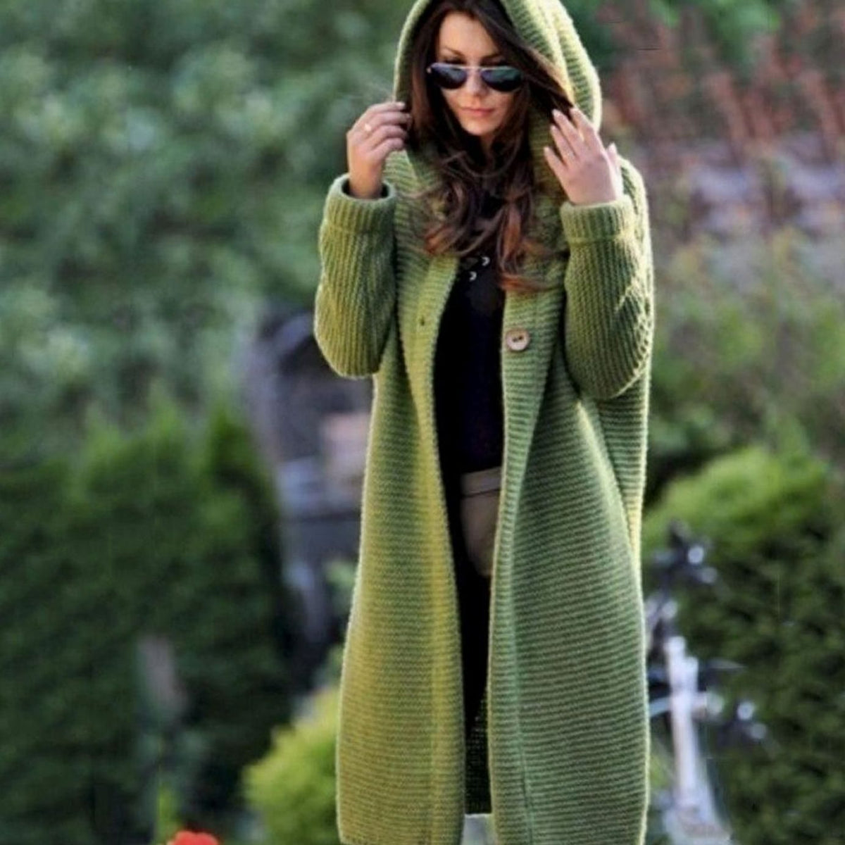Women's Hooded Long Ribbed-Knit Open-Front Maxi Cardigan