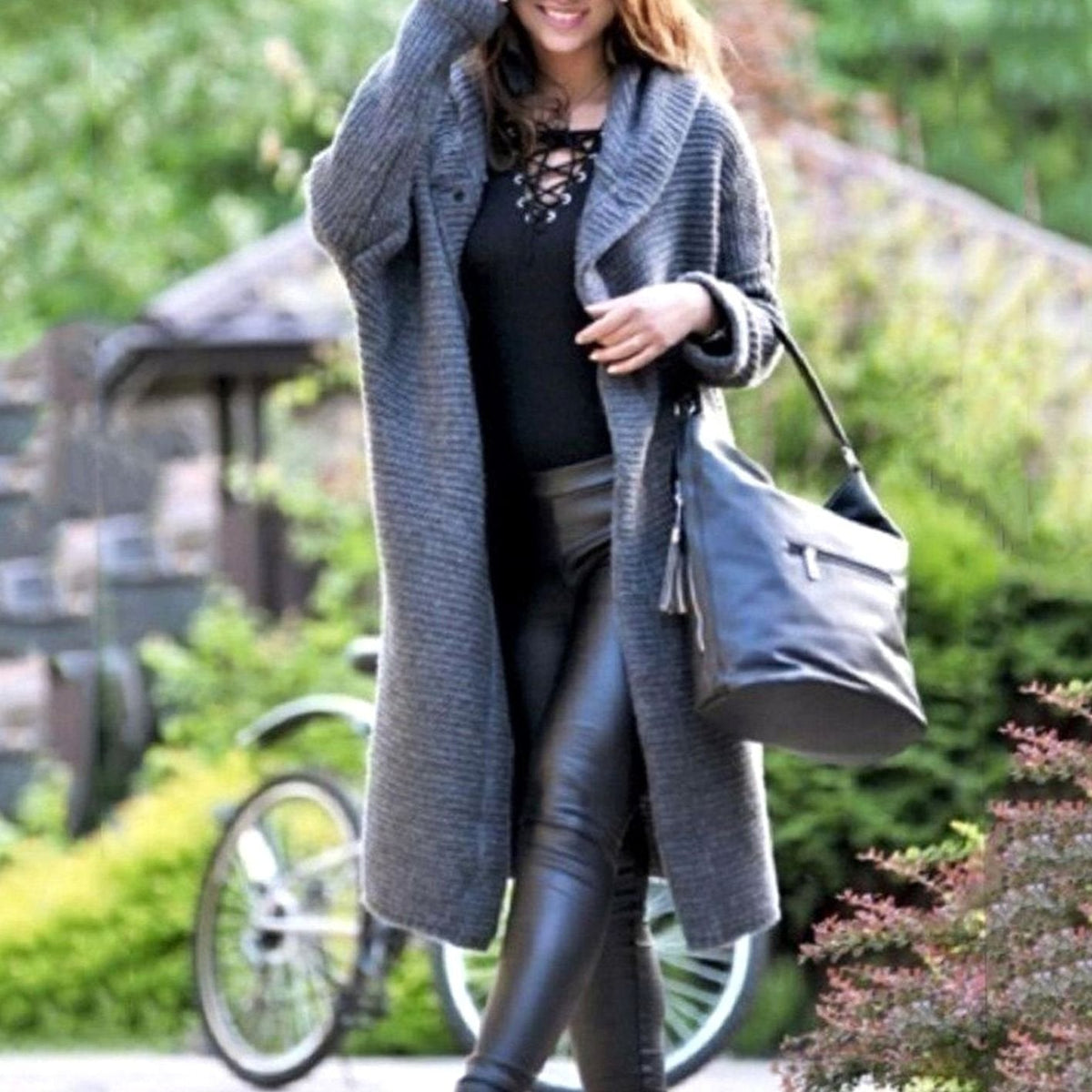 Women's Hooded Long Ribbed-Knit Open-Front Maxi Cardigan