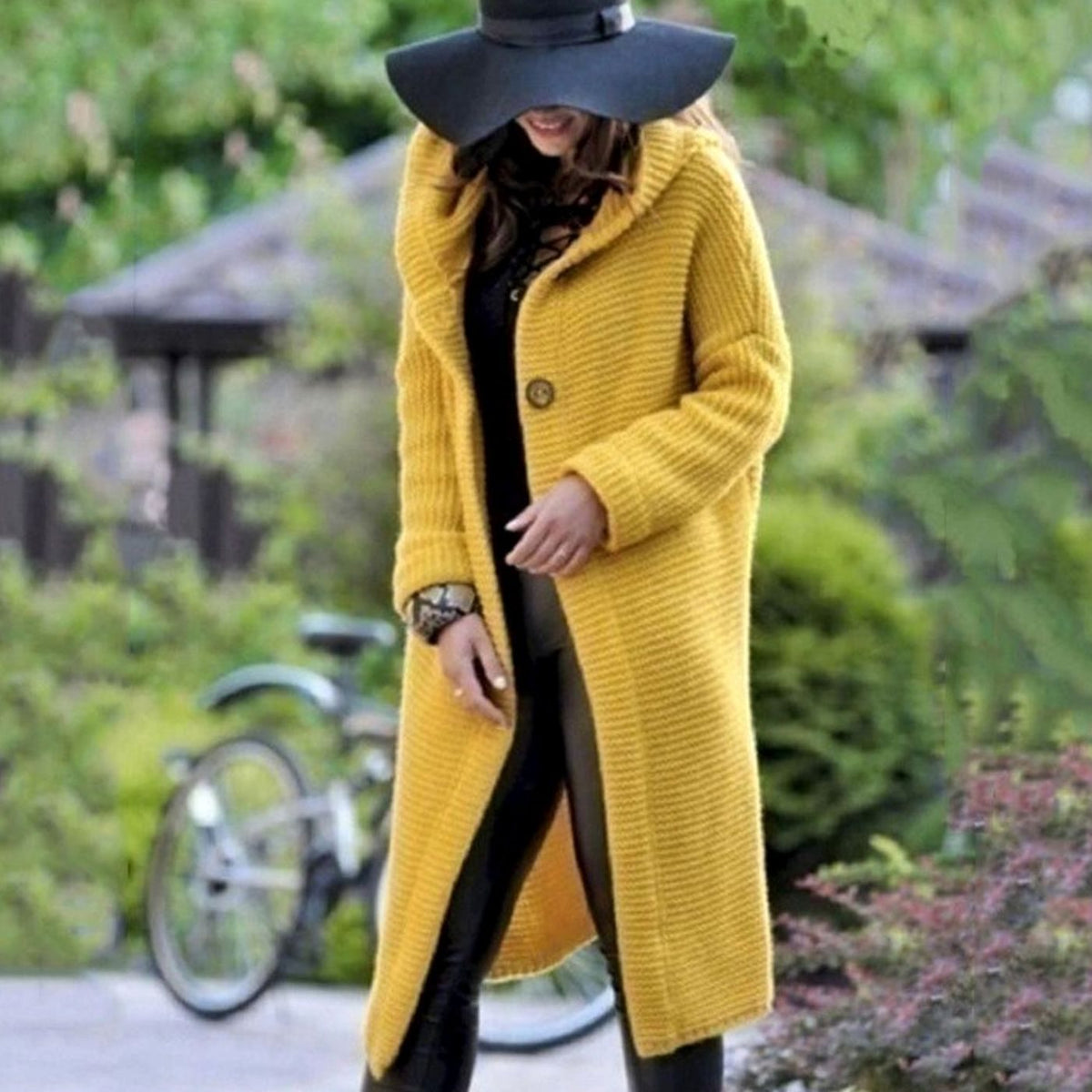 Women's Hooded Long Ribbed-Knit Open-Front Maxi Cardigan