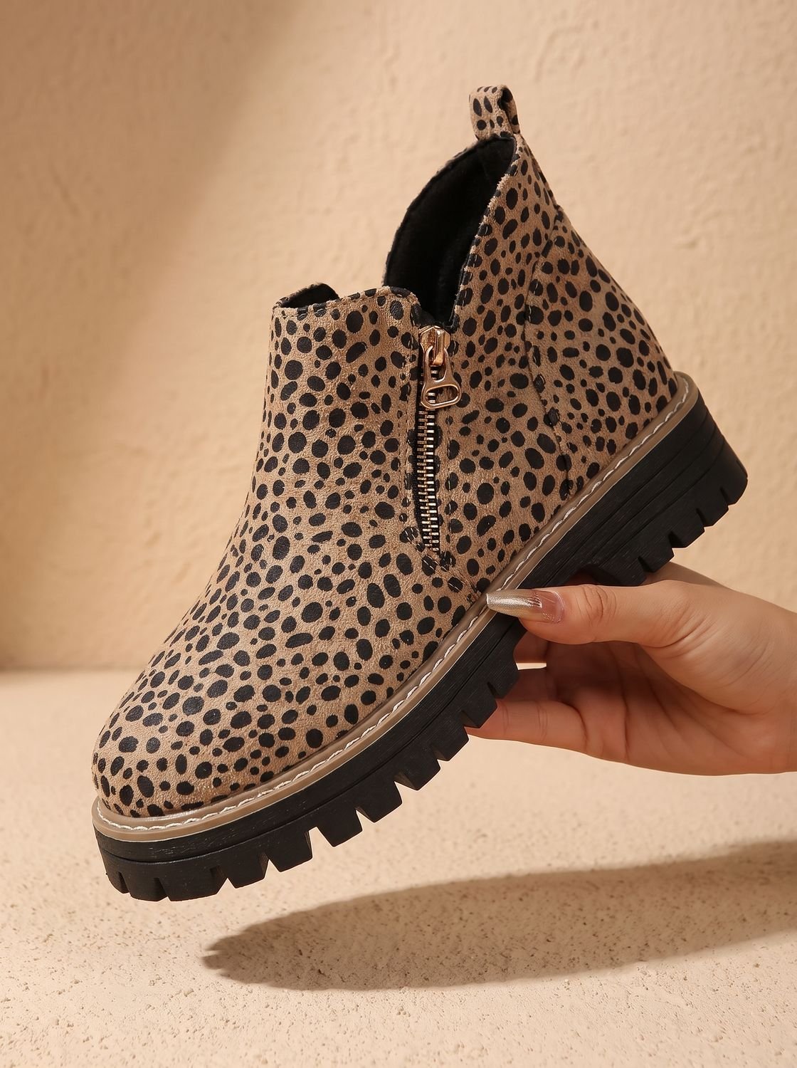 Women's Leopard Print Side-Zip Chunky Platform Ankle Boots