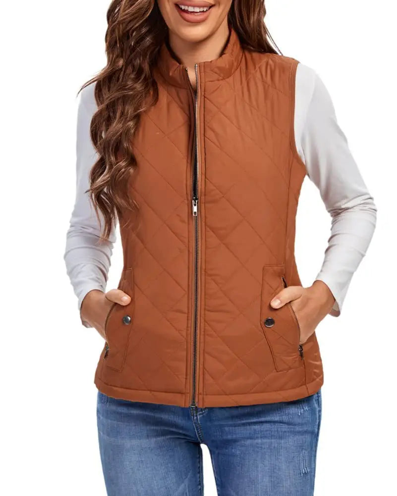 Women's Lightweight Quilted Cotton Winter Vest with Stand Collar