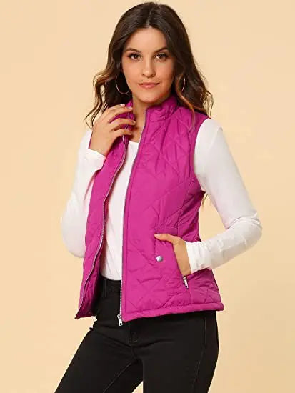 Women's Lightweight Quilted Cotton Winter Vest with Stand Collar