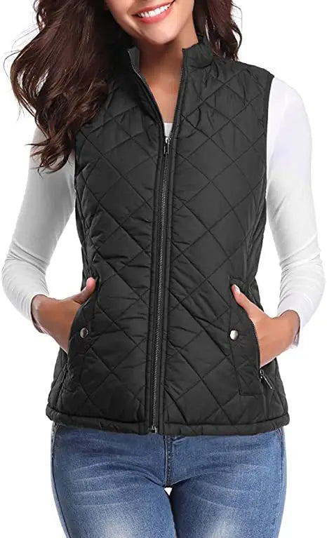 Women's Lightweight Quilted Cotton Winter Vest with Stand Collar