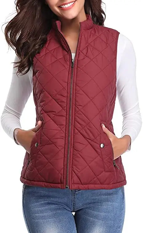Women's Lightweight Quilted Cotton Winter Vest with Stand Collar