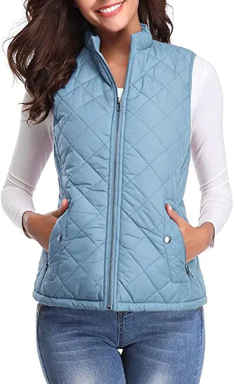 Women's Lightweight Quilted Cotton Winter Vest with Stand Collar