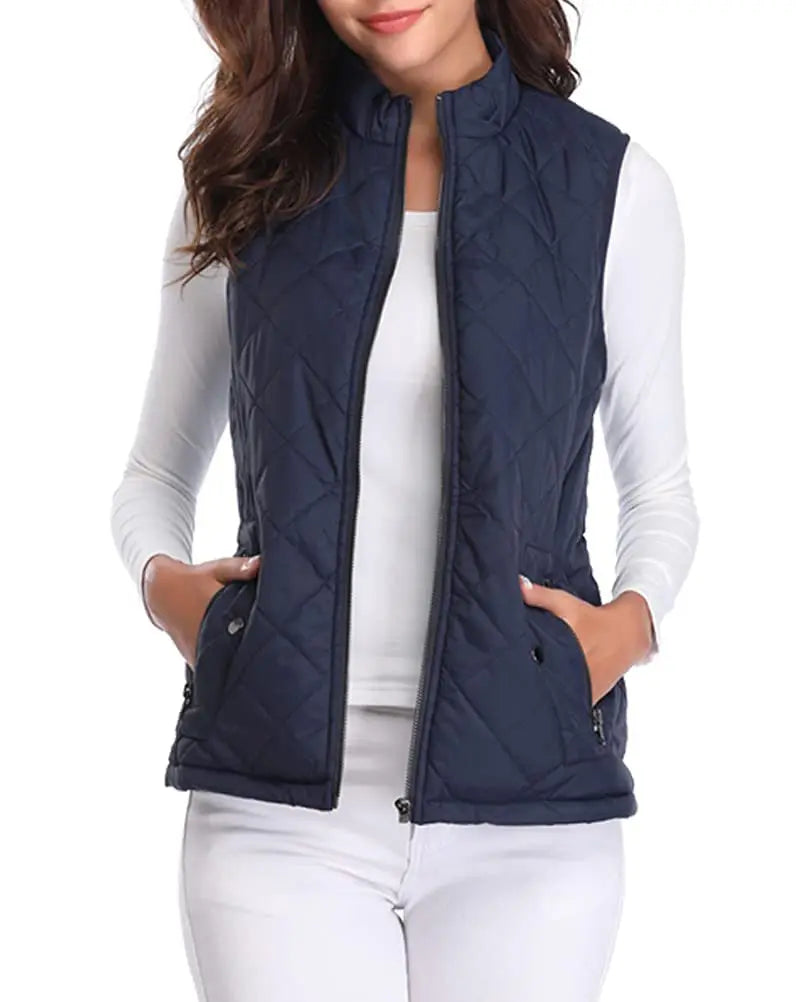 Women's Lightweight Quilted Cotton Winter Vest with Stand Collar