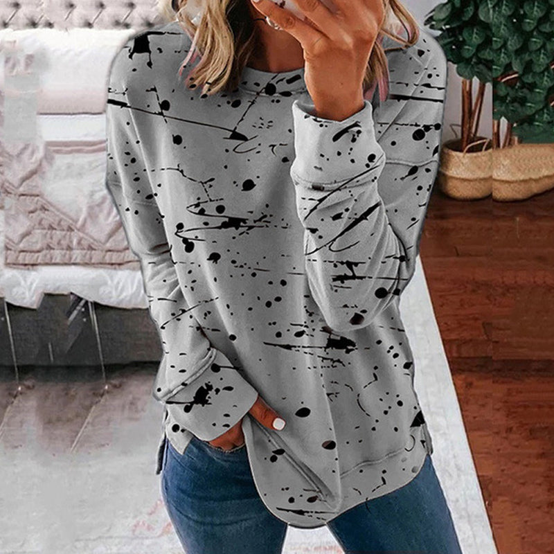 Women's Long Sleeve Top with Multicolor Graffiti Print