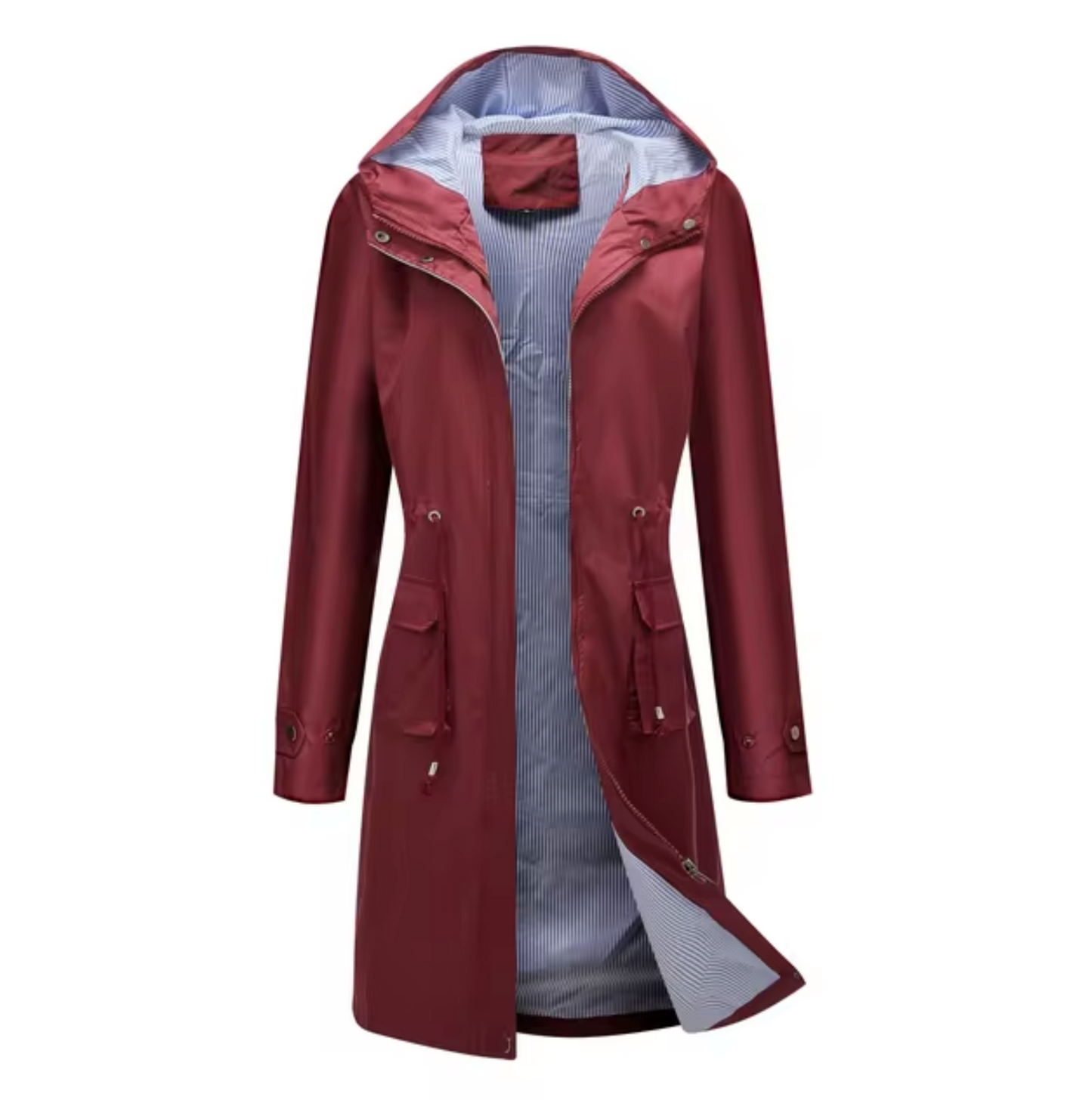 Women's Long Waterproof Jacket with Hood for Outdoor Protection