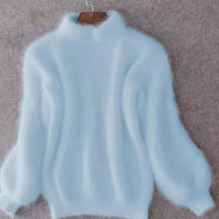 Women's Loose-Knit Fuzzy Angora Turtleneck Sweater