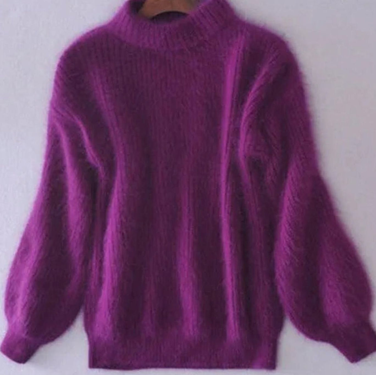 Women's Loose-Knit Fuzzy Angora Turtleneck Sweater